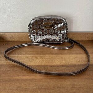 Michael Kors Jet Set Small Metallic Silver Logo Crossbody